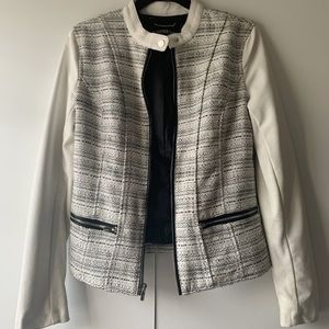 White Tweed and Leather Jacket